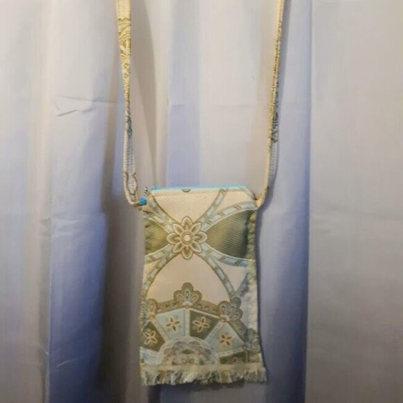 New Coastal Tapestry Sling Crossbody Purse Bag Ivory Sage Blue Boho pouch purse - Picture 6 of 10